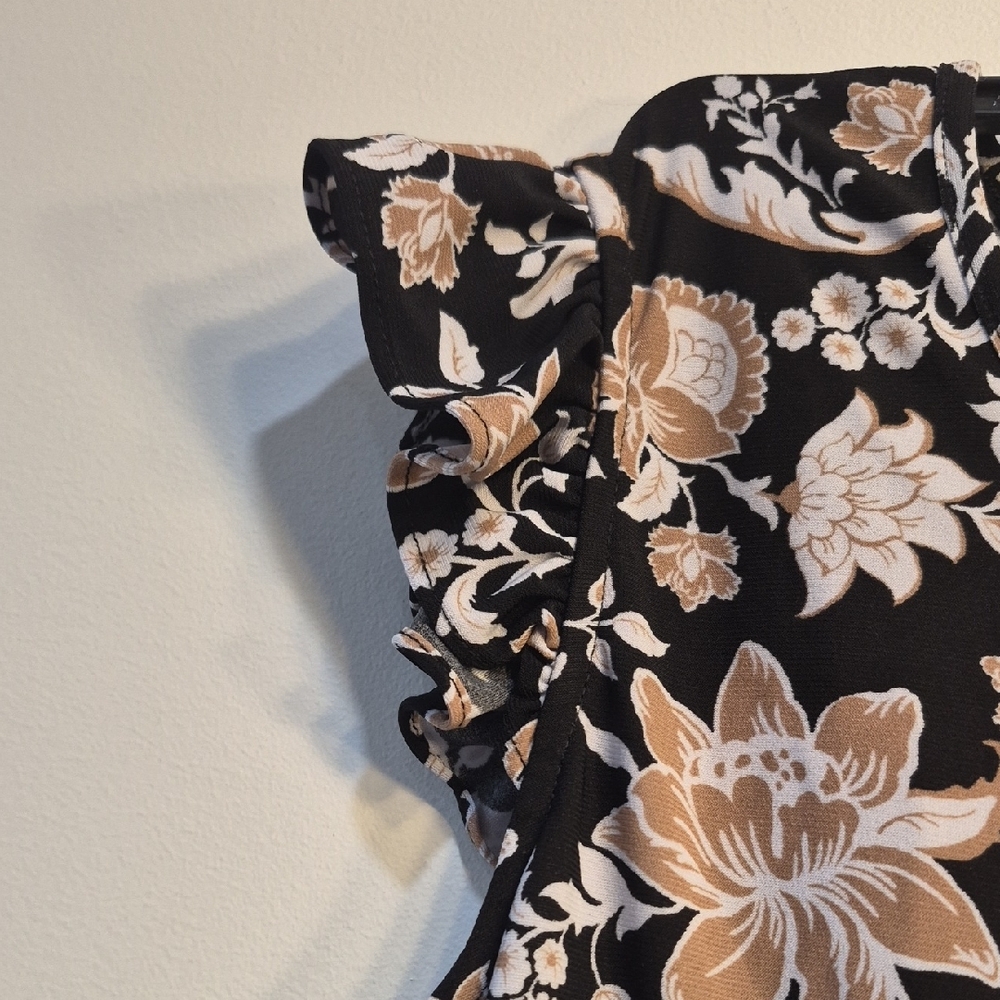 Anne Klein Black Floral Ruffle Sleeve Blouse - Picture 4 of 5